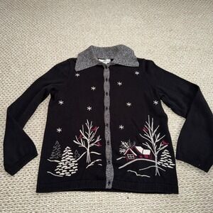 Women's Cotton Cardigan Sweater, Cardinal, Bird, Country, Christmas Vintage SM